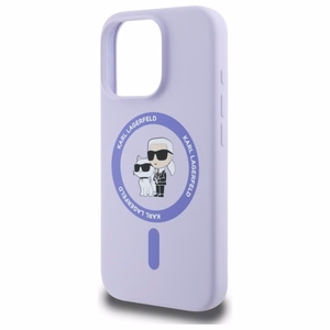 Dėklas telefonui Karl Lagerfeld Silikoninis Karl&Choupette Heads Ring MagSafe iPhone 16 Pro - violetinis