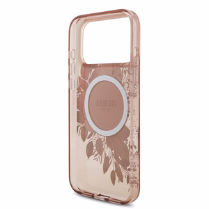 Dėklas Guess IML Flowers Strap MagSafe Apple iPhone 17 Pro Max rožinis