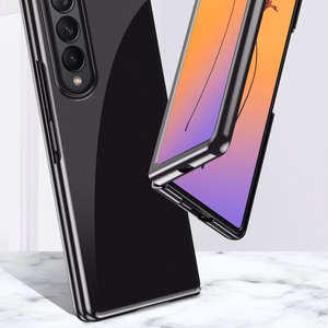 Plating dėklas telefonui Samsung Galaxy Z Fold 4 su metaliniu rėmeliu mėlynas