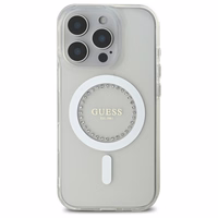 Guess IML Rhinestones magnetinis dėklas telefonui iPhone 16 Pro Max - baltas