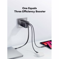 Įkroviklis Essager "Scope" juodas 65W (1xPD / 1xQC3.0) + integruotas Type-C laidas