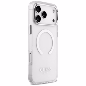 Guess Metal Outline Magnetinis dėklas telefonui iPhone 17 Pro Max - sidabrinis
