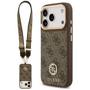 Guess 4G Strass Logo & Big Strap Metal Buttons MagSafe чехол iPhone 17 Pro коричневый