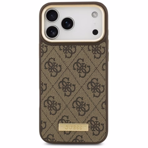 Guess 4G Logo Plate Magnetinis dėklas iPhone 17 Pro Max - rudas