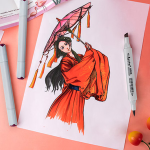 Dvipusiai markeriai - flomasteriai ARRTX Oros, 24 spalvų, raudono atspalvio