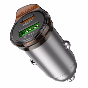 Automobilinis įkroviklis Hoco USB A + USB C QC3.0 PD 3A 43W + kabelis USB C į Lightning NZ16A metalinis pilkas