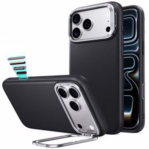 ESR Leather dėklas, skirtas iPhone 18 Pro / 17 Pro, su stovu, suderinamas su MagSafe – juodas