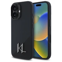 Karl Lagerfeld Silikoninis Šešėlis Metalinės Pradinės Magnetinis iPhone 16 Dėklas - Juodas