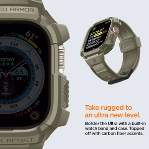 Spigen Rugged Armor Pro - Dirželis su dėklu, skirtas Apple Watch Ultra 49 mm (Vintage Khaki)