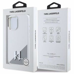 Karl Lagerfeld silikoninis inicialų metalinio logotipo MagSafe iPhone 16 dėklas – baltas