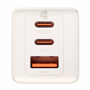 Sieninis įkroviklis Baseus GaN5 2x USB-C + USB, 65W + laidas 1m (baltas)