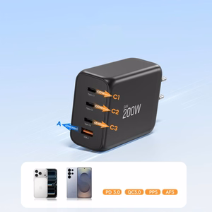 "Tech-Protect NC200W-GaN" 4 prievadų 200 W sieninis įkroviklis - juodas