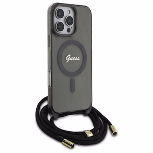 Guess Kryžminis Laidas Užrašas Magnetinis dėklas iPhone 16 Pro - juodas
