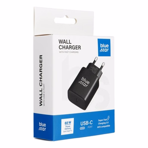 Blue Star USB-C įkroviklis (iPhone 17 Pro / Pro Max) SFC 2.0 3A 60W, juodas