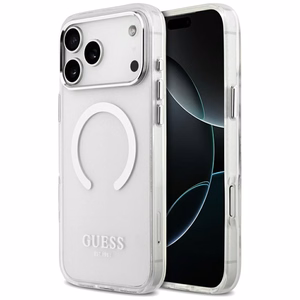 Guess Metal Outline Magnetinis dėklas telefonui iPhone 17 Pro Max - sidabrinis