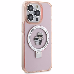 Karl Lagerfeld чехол для iPhone 15 Pro Max совместимый с MagSafe KLHMP15XHMRSKCP (Ringstand KC) розовый