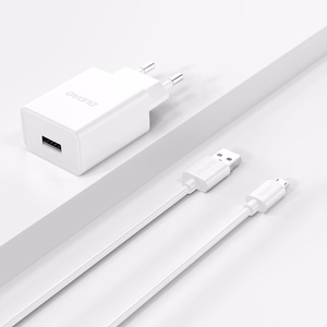 Dudao A4EU USB-A 2.1A sieninis įkroviklis - baltas + USB-A - micro USB kabelis