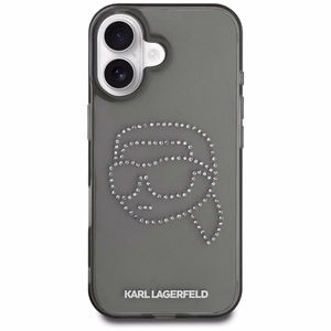 Karl Lagerfeld IML Rhinestones Karl Head dėklas telefonui iPhone 16 Pro juodas