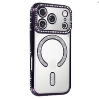 Bling Magsafe violetinis dėklas telefonui iPhone 17 Pro Max