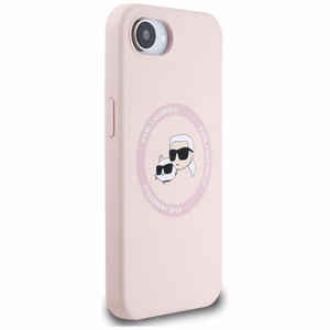 Karl Lagerfeld silikoninis Karl&Choupette galvų Magnetinis dėklas telefonui iPhone 16e - rožinis