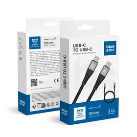 BLUE STAR pintas kabelis 3A 60W Type C į Type C PD QC4.0 TFK-DC-003 1,2 m juodas