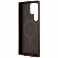 Guess 4G Collection Leather Metal Logo MagSafe dėklas telefonui Samsung Galaxy S24 Ultra - rudas