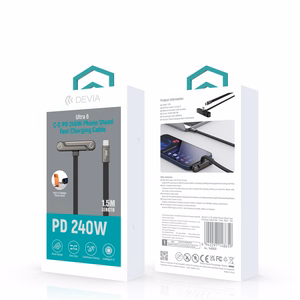 USB-C–USB-C laidas Devia Ultra6 su stovu, 1,5 m, 240 W