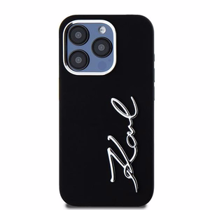 Karl Lagerfeld Silikoninis Metal Script Logo dėklas telefonui iPhone 15 Pro - juodas