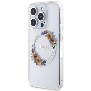 Guess IML Gėlių vainikas Magnetinis dėklas iPhone 15 Pro - permatomas