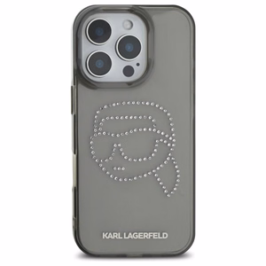 Karl Lagerfeld KLHCP16XHKHDCELK iPhone 16 Pro Max 6.9" juodas/juodas kietas dėklas IML Rhinestones Karl galva