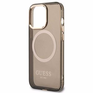 Guess Gold Outline permatomas Magnetinis MagSafe dėklas telefonui iPhone 13 Pro / iPhone 13 - juodas