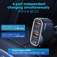 VEGER automobilinis įkroviklis 2 x USB A + 2 x Type C PD QC 3A 66W CC53-2A2C juodas