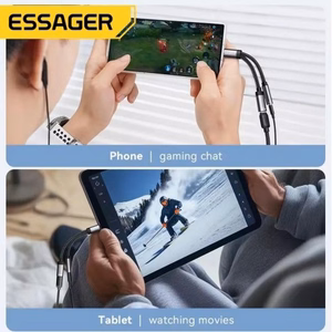 Adapteris Essager Dual String2 juodas (In: Male Type-C / Out: Female 2xType-C)