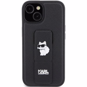 Karl Lagerfeld Gripstand Saffiano Choupette Pins dėklas telefonui iPhone 15 - juodas