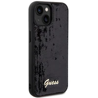 Guess Sequin Script Metal dėklas telefonui iPhone 14 / 15 / 13 - juodas