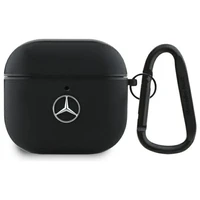 Mercedes MEA4CSLBK AirPods 4 odinis dėklas su metaliniu logotipu, juodas