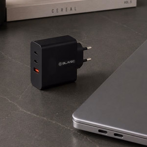 Blavec sieninis įkroviklis BC-11 GaN - USB + 2xType C - QC PD 65W 3A su Type C į Type C laidu (TCBC11G-U2CB653A) juodas