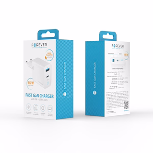Forever TC-06-65AC GaN PD QC įkroviklis 1x USB-C 1x USB 65W baltas