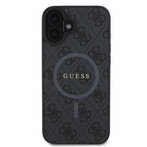 Guess 4G žiedas klasikinis logotipas magnetinis dėklas iPhone 16 Plus - juodas