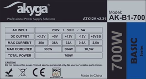 Akyga AK-B1-700 maitinimo šaltinis 700 W 20+4 pin ATX ATX pilkas