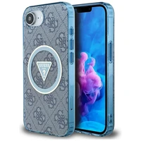 Guess IML Metal Glitter 4G Circle Triangle Magnetinis dėklas telefonui iPhone 16e - mėlynas
