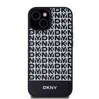 DKNY Odinis spausdintas raštas metalinis logotipas Magnetinis dėklas iPhone 15 / 14 / 13 - juoda