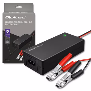 Qoltec 52665 automatinis įkroviklis AGM GEL STD baterijoms | 24V įkroviklis | 2A | 48W | LED | 1,8m kabelis