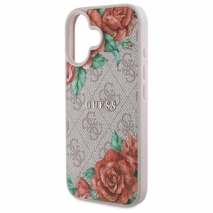 Guess GUHMP16SP4ROPEMCP iPhone 16 6.1" rožinė/rožinė kietas dėklas 4G Gėlių Raštas Magnetinis