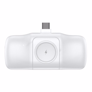 Wozinsky WF16-YCS 5000mAh 15W USB-C mini išorinė baterija su įmontuotu USB-C kabeliu ir Apple Watch įkrovikliu - balta