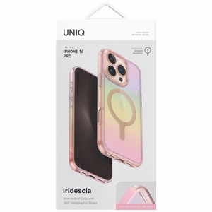 Uniq Iridescia Magclick įkrovimo dėklas iPhone 16 Pro – rožinis