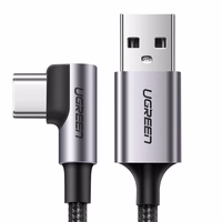 Ugreen US284 70255 USB-A (straight) / USB-C (angled) 3A laidas skirtas 3m - pilkas