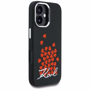 Karl Lagerfeld silikoninis dėklas su širdies logotipu MagSafe iPhone 16 - juodas
