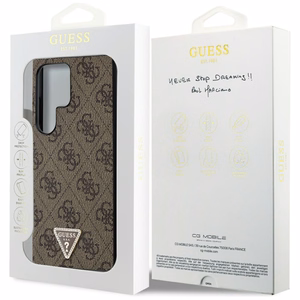 Guess Grip Stand 4G Triangle Strass dėklas Samsung Galaxy S24 Ultra - rudas