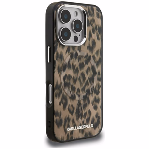 Karl Lagerfeld IML leopardinis raštas magnetinis dėklas iPhone 16 Pro Max - rudas